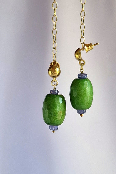 Orecchini pendenti argento 925 con tanzanite e giada