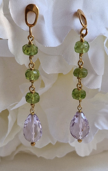 Orecchini pendenti con peridoto e ametista
