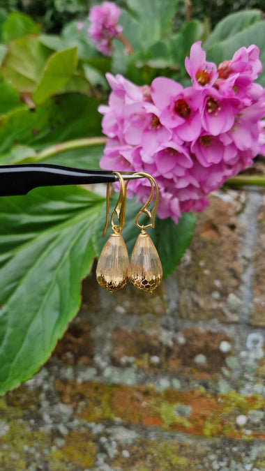 Orecchini pendenti con quarzo citrino dipinto oro 24k