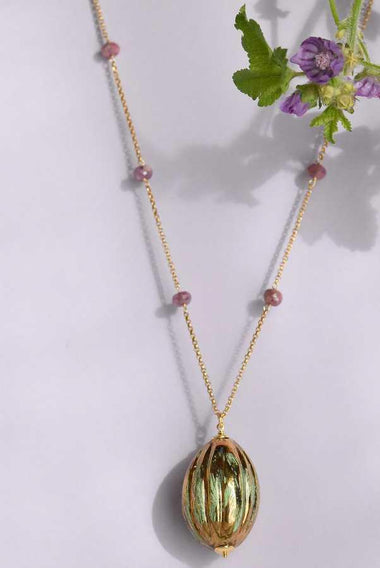 Collana con rubini e ceramica dipinta a mano oro 24k