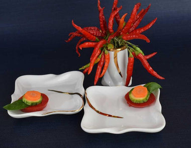 Piattini finger food in porcellana dipinta a mano in oro 24k