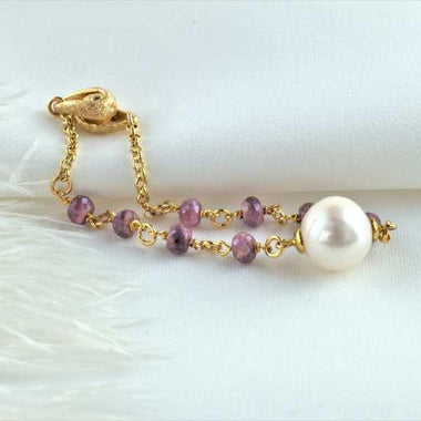 Bracciale in argento placcato oro 18k con rubini e perla