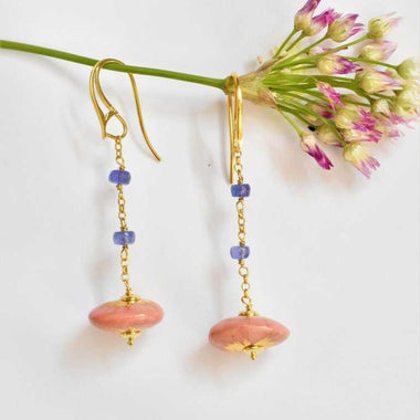 Orecchini in ceramica dipinta oro 24k e tanzanite