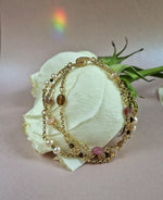 Bracciale multifilo donna in argento placcato oro 18k perle, tormalina e pietra di luna