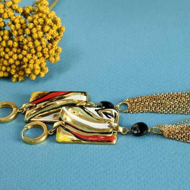 Orecchini con spinello e ceramica dipinta oro 24k
