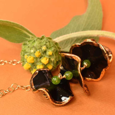 Collana con agata verde e ruches in ceramica dipinta oro 24k