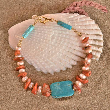 Bracciale con corallo perle e turchese