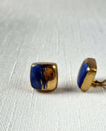 Orecchini bottone a clip con ceramica dipinta oro 24k e foglia oro 24k