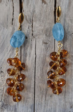 Orecchini a perno con acquamarina e quarzo citrino