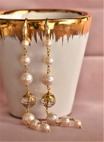 Orecchini con perle e quarzo dipinto oro 24k
