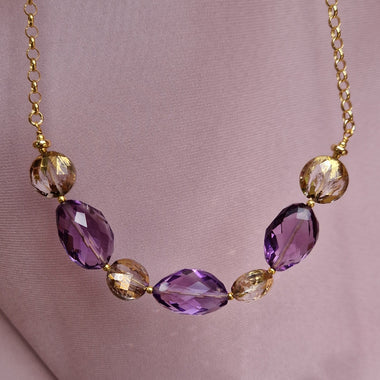 Collana con ametista e quarzo dipinto oro 24k