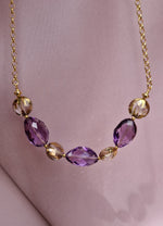 Collana con ametista e quarzo dipinto oro 24k