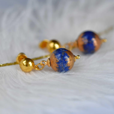 Orecchini donna pendenti con lapislazzuli dipinto con oro 24k