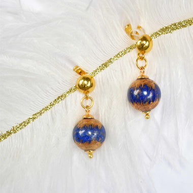 Orecchini donna pendenti con lapislazzuli dipinto con oro 24k