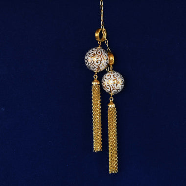 Orecchini pendenti donna in maiolica dipinta con oro 24k e nappa in catena