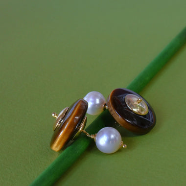 Gemelli con perla e occhio di tigre