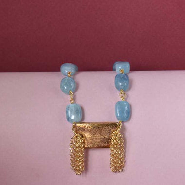 Bracciale con acquamarina e ceramica dipinta oro 24k