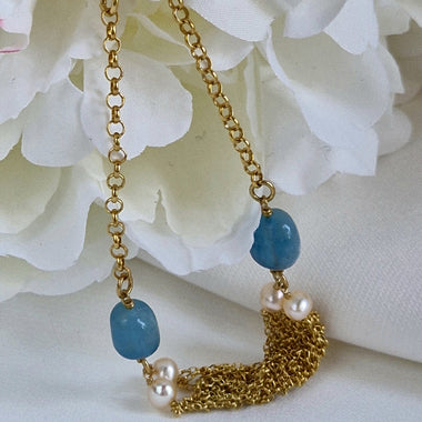 Bracciale in argento con acquamarina e perle