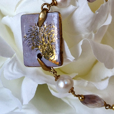 Bracciale con ametrina, perle e ceramica