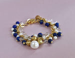 Bracciale con perle, lapislazzuli e cristallo di rocca dipinto oro 24k
