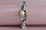 Bracciale con perle, lapislazzuli e cristallo di rocca dipinto oro 24k