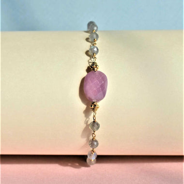 Bracciale in argento 925 placcato oro 18k labradorite e zaffiro