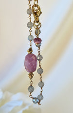 Bracciale in argento 925 placcato oro 18k labradorite e zaffiro