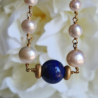 Bracciale in argento 925 placcato oro 18kt con lapislazzuli e perle