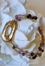 Bracciale multifilo con tormalina e ceramica dipinta oro 24k
