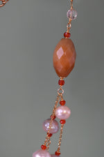 Collana multifilo con perle, prehnite, agata, calcite e corniola
