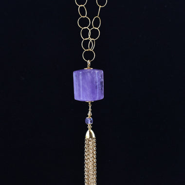 Collana Sautoir con pendente di ametista e peridoto