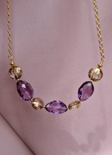 Collana con ametista e quarzo dipinto oro 24k