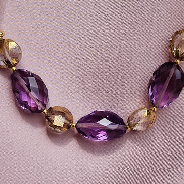 Collana con ametista e quarzo dipinto oro 24k