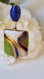 Collana con pendente in ceramica dipinto oro 24k e giada
