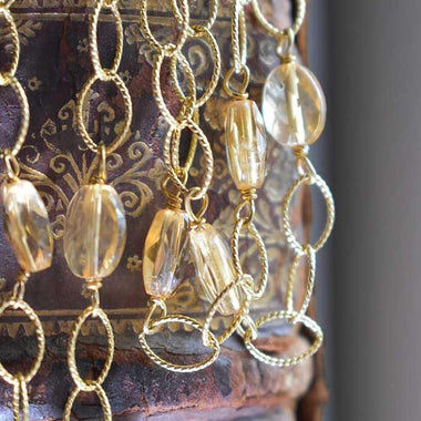 Collana con quarzo citrino e ceramica dipinta a mano