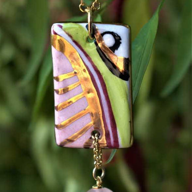 Collana con quarzo rosa e ceramica