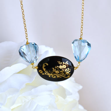 Collana con topazio e onice dipinto oro 24k