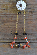 Collana di corallo, acquamarina e onice dipinto oro 24k