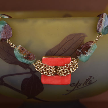 Collana donna con crisoprasio e ceramica dipinta a mano con oro 24k
