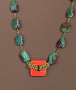 Collana donna con crisoprasio e ceramica dipinta a mano con oro 24k