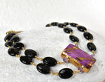 Girocollo in argento 925 con pendente in ceramica con oro 24k, ametista e onice