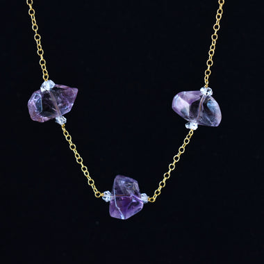 Collana in argento, ametista e diamante di Herkimer 