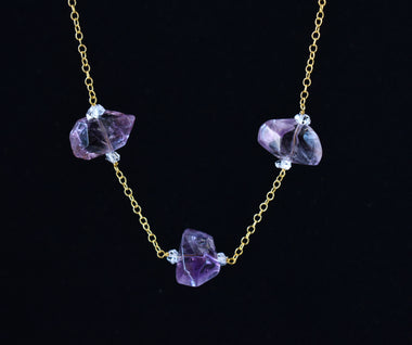 Collana in argento, ametista e diamante di Herkimer 