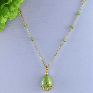 Collana a rosario in argento placcato oro 18k con peridoto e ceramica dipinta a mano oro zecchino a terzo fuoco