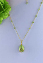 Collana a rosario in argento placcato oro 18k con peridoto e ceramica dipinta a mano oro zecchino a terzo fuoco