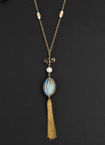 Collana sautoir con perle e ceramica dipinta oro 24k
