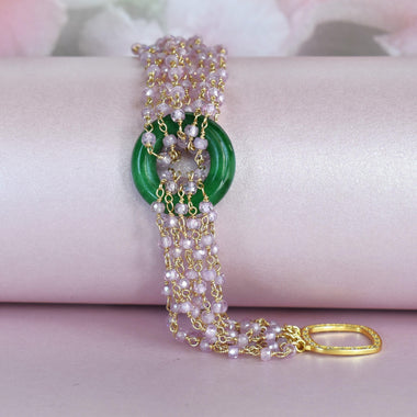 Bracciale multifilo con giada e quarzo rosa
