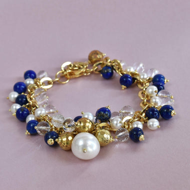 Women's bracelet with prehnite tourmaline pearls and 24k gold painted ceramic