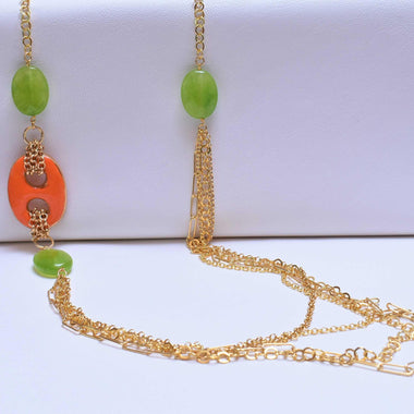 Collana lunga multifilo in argento 925 placcato oro 18k con giada e ceramica dipinta a mano oro 24k dedicato agli amanti dei gioielli Flapper