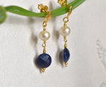 Orecchini pendenti in argento  con perle Akoya e zaffiri